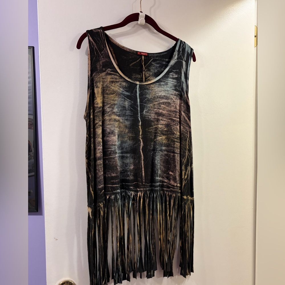 Black and Tan Fringe Sleeveless Top